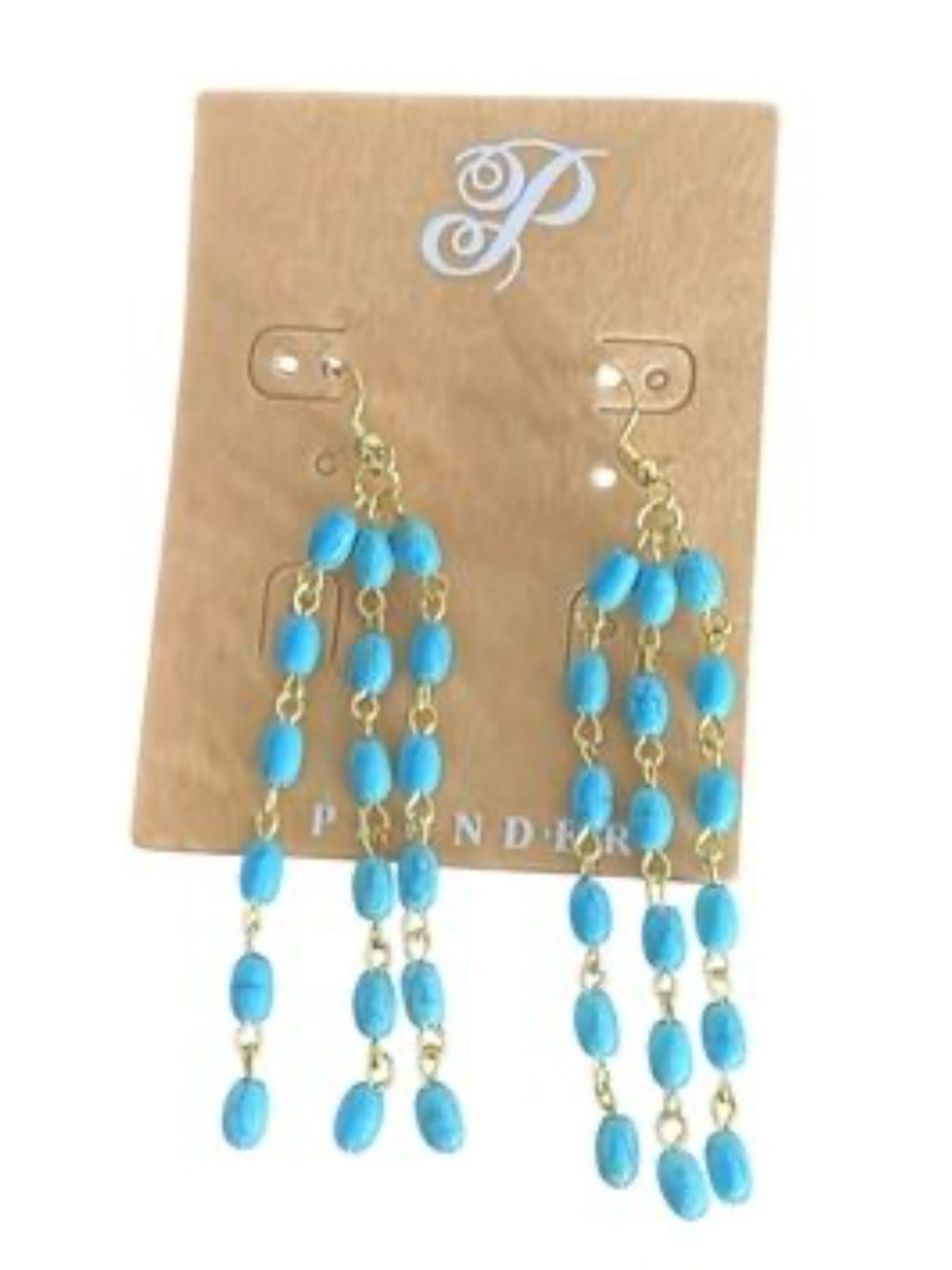Plunder Turquoise Beaded Cascade Earrings with Gold Tone